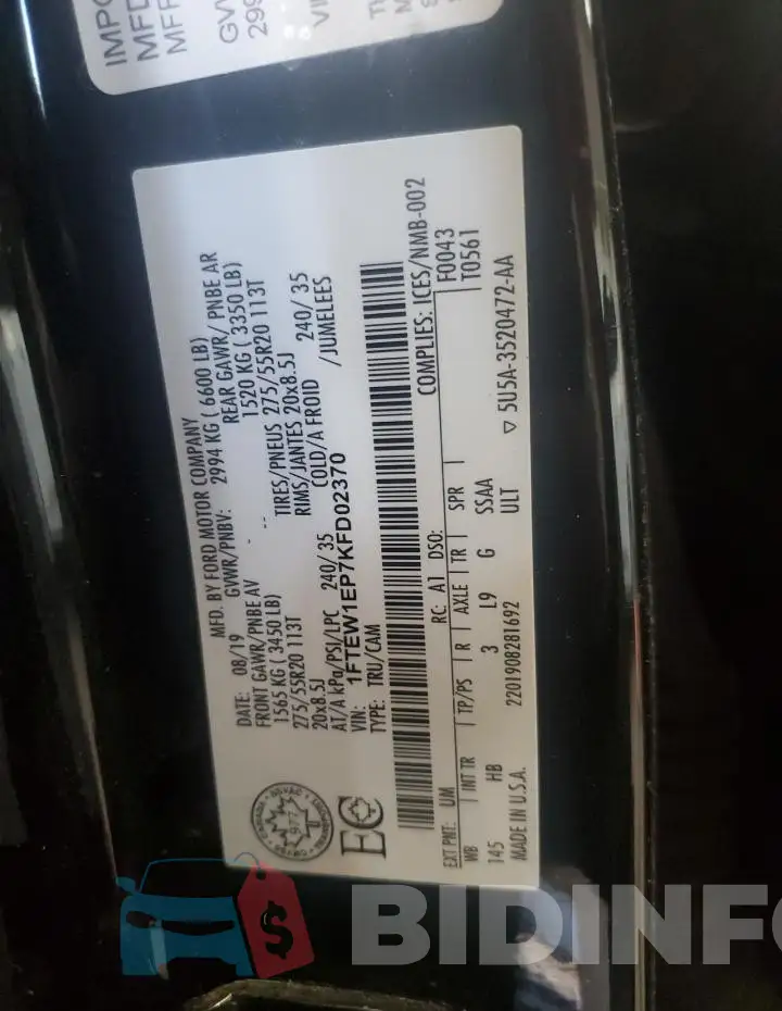 1FTEW1EP7KFD02370 Photo# 12