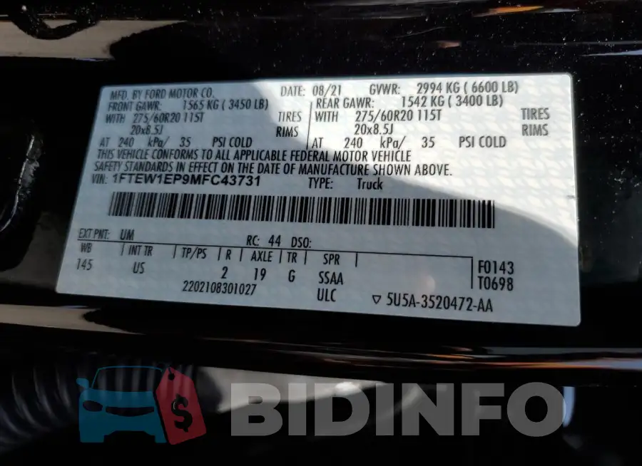1FTEW1EP9MFC43731 Photo# 13