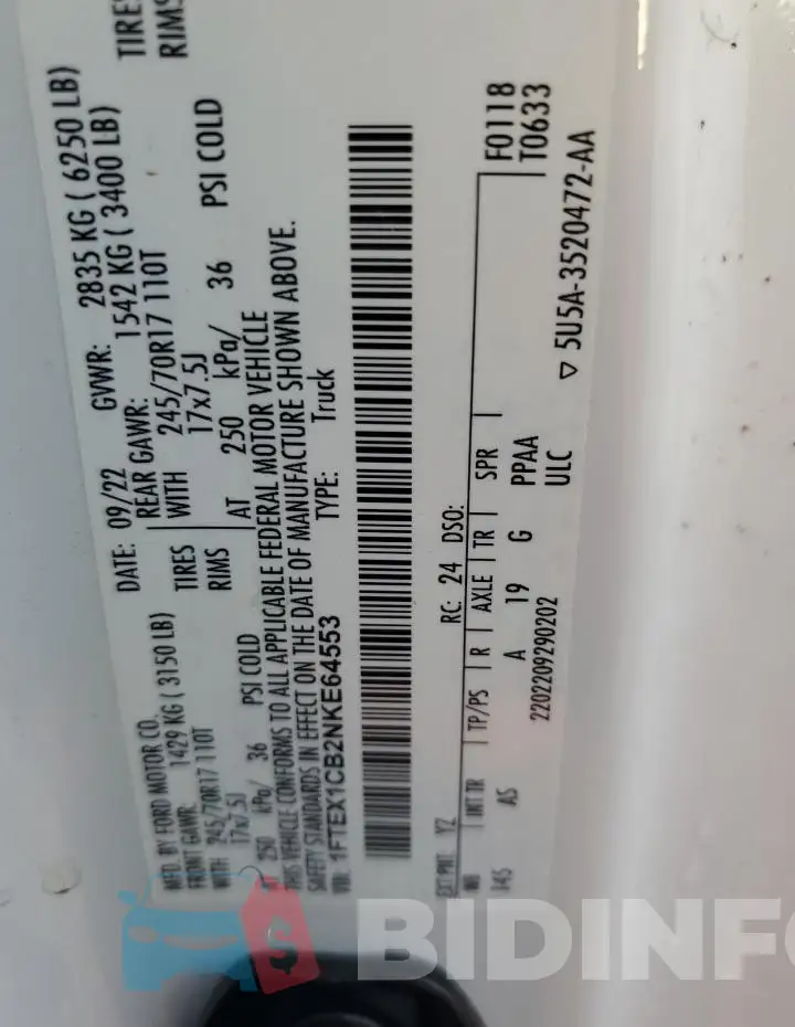 1FTEX1CB2NKE64553 Photo# 12
