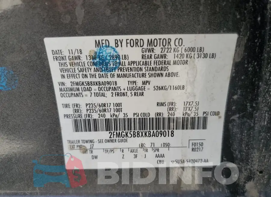 2FMGK5B8XKBA09018 Photo# 13