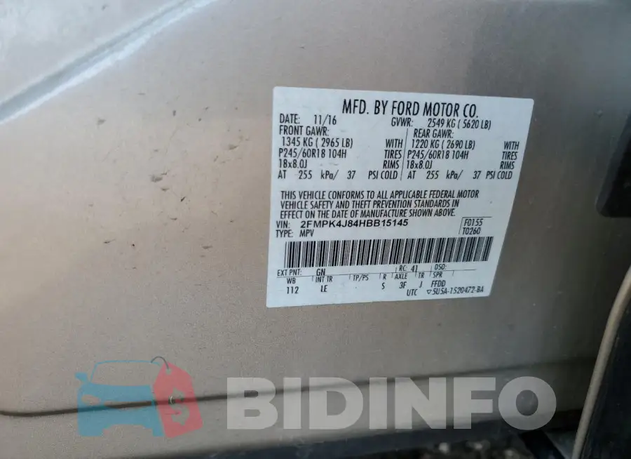 2FMPK4J84HBB15145 Photo# 12