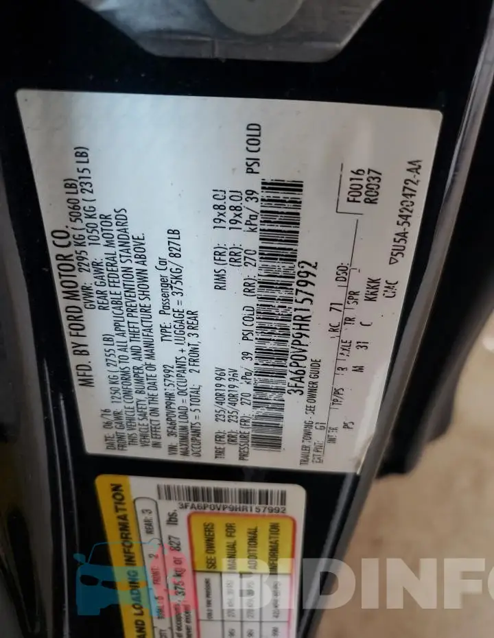 3FA6P0VP9HR157992 Photo# 12