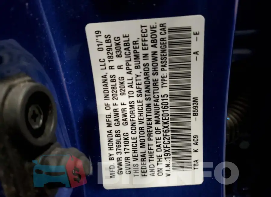 19XFC2F6XKE016015 Photo# 12