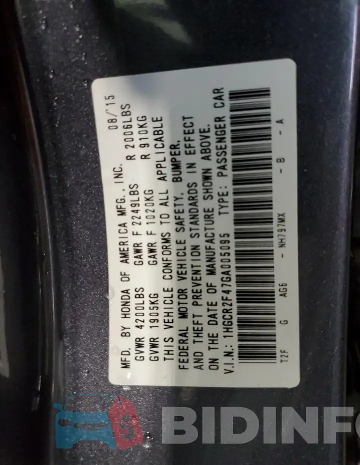 1HGCR2F47GA005095 Photo# 12