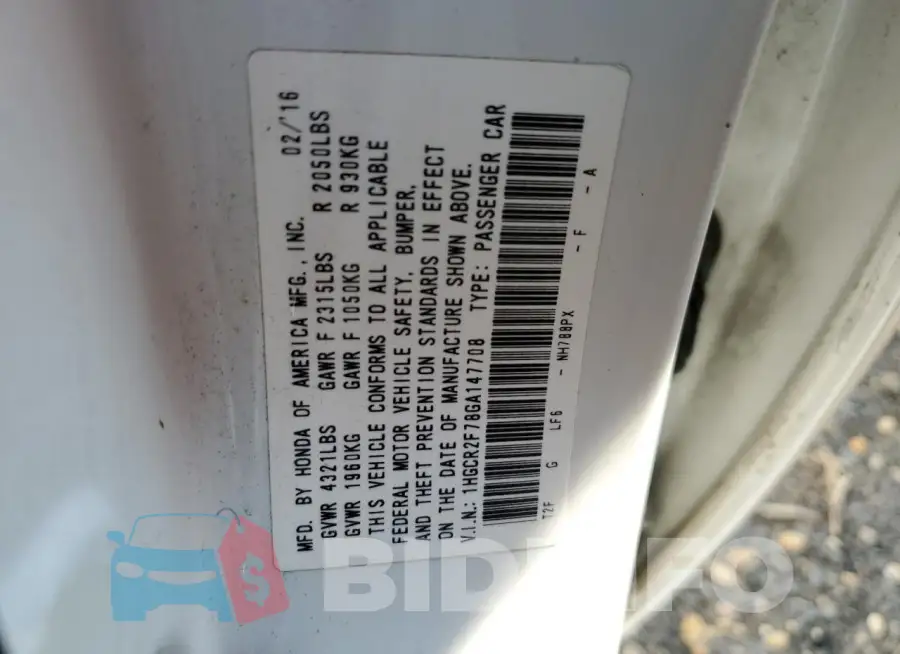 1HGCR2F78GA147708 Photo# 12