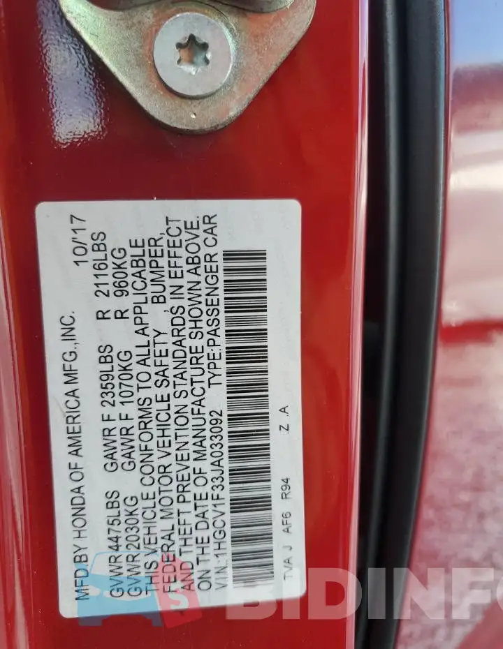 1HGCV1F33JA033092 Photo# 12