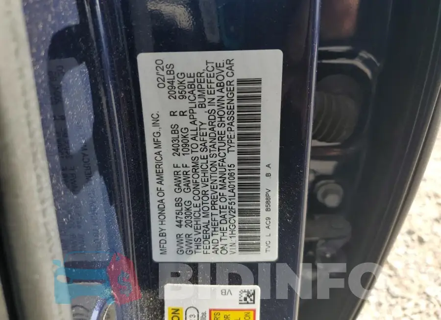1HGCV2F51LA010615 Photo# 12