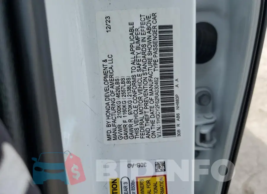 1HGCY2F62RA030462 Photo# 12