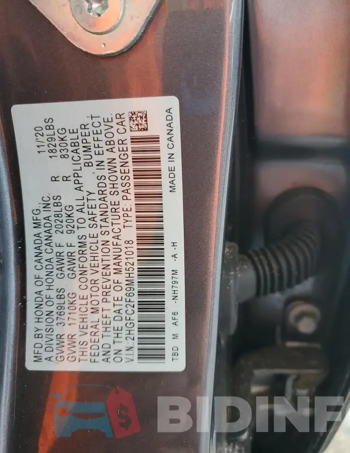 2HGFC2F69MH521018 Photo# 13