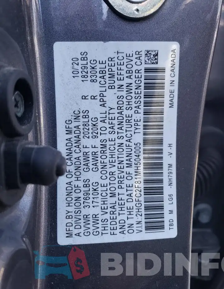2HGFC2F81MH504005 Photo# 12