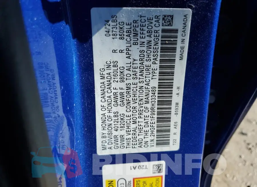2HGFE1F99RH333489 Photo# 13