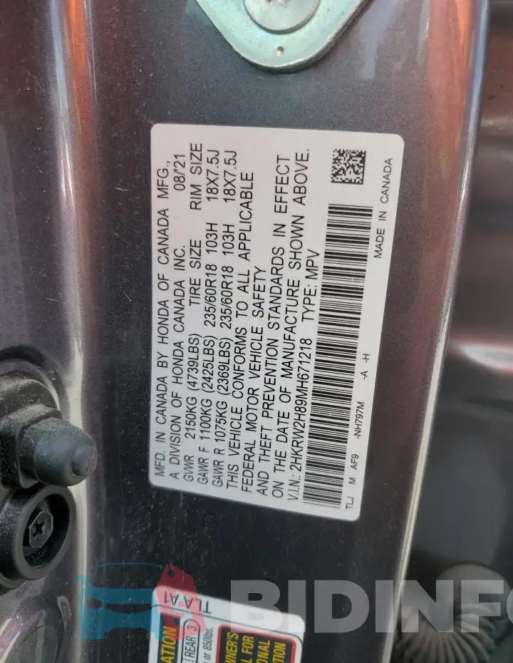 2HKRW2H89MH671218 Photo# 13