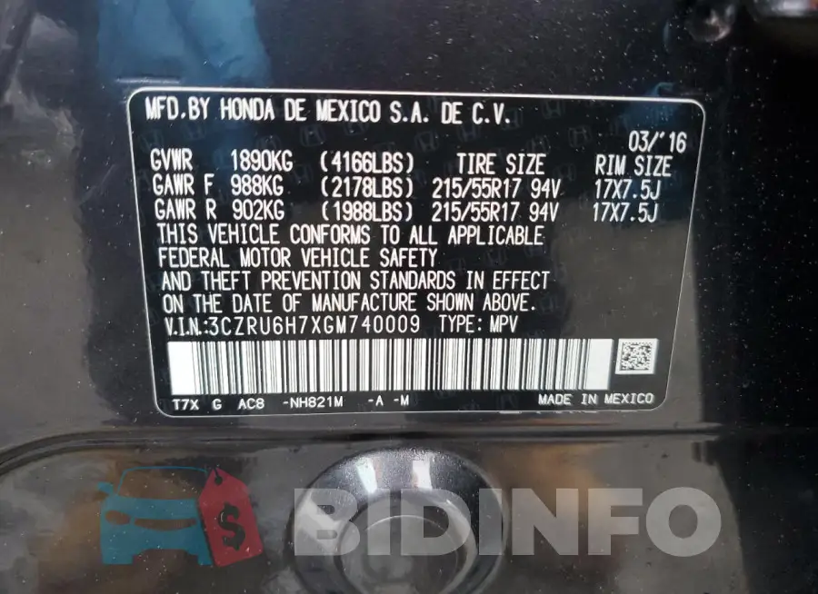 3CZRU6H7XGM740009 Photo# 13