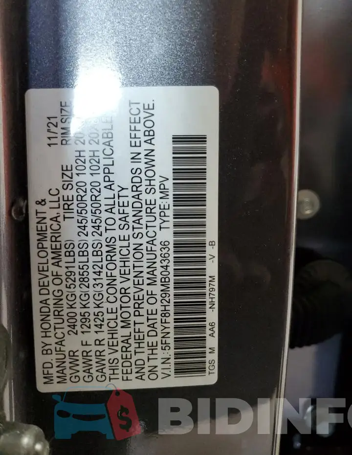 5FNYF8H29MB043636 Photo# 14