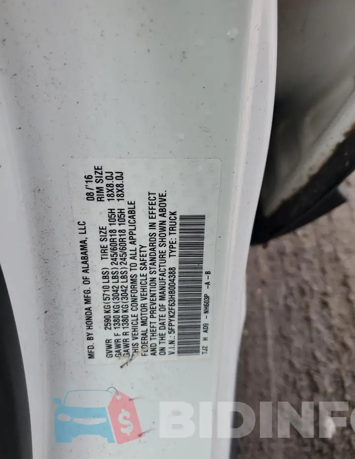 5FPYK2F63HB004388 Photo# 12