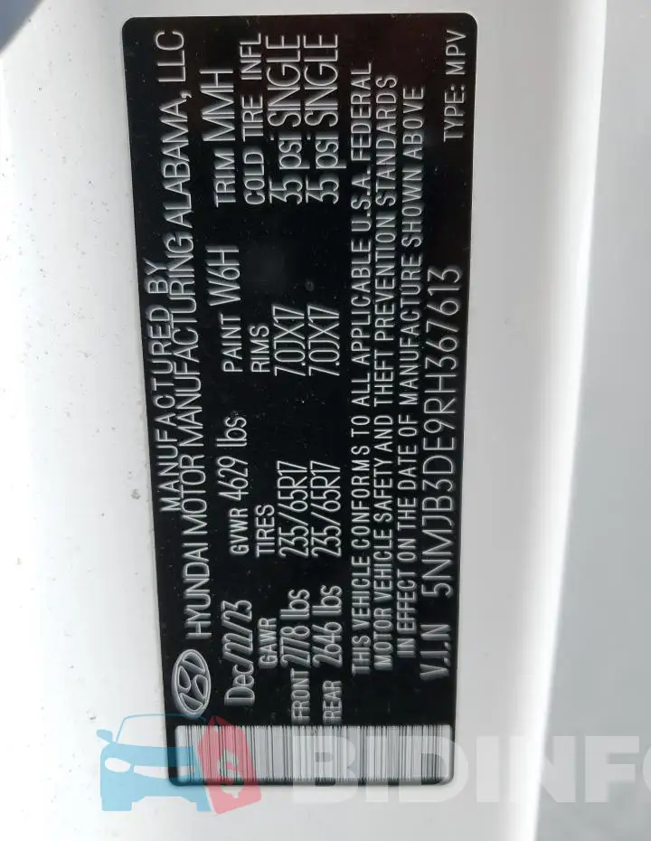 5NMJB3DE9RH367613 Photo# 14