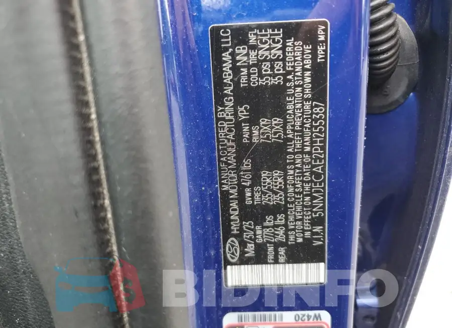 5NMJECAE2PH255387 Photo# 14