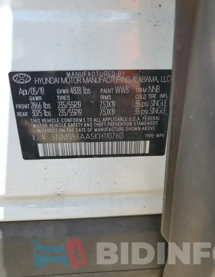 5NMS53AA5KH110760 Photo# 13