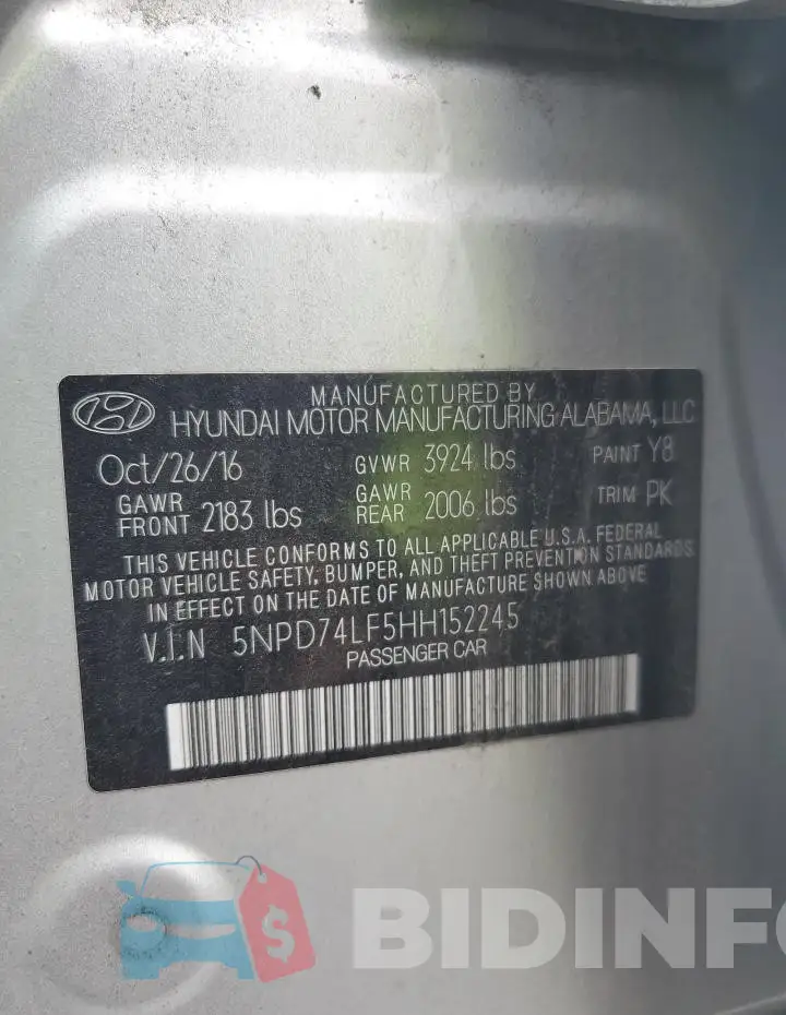 5NPD74LF5HH152245 Photo# 12