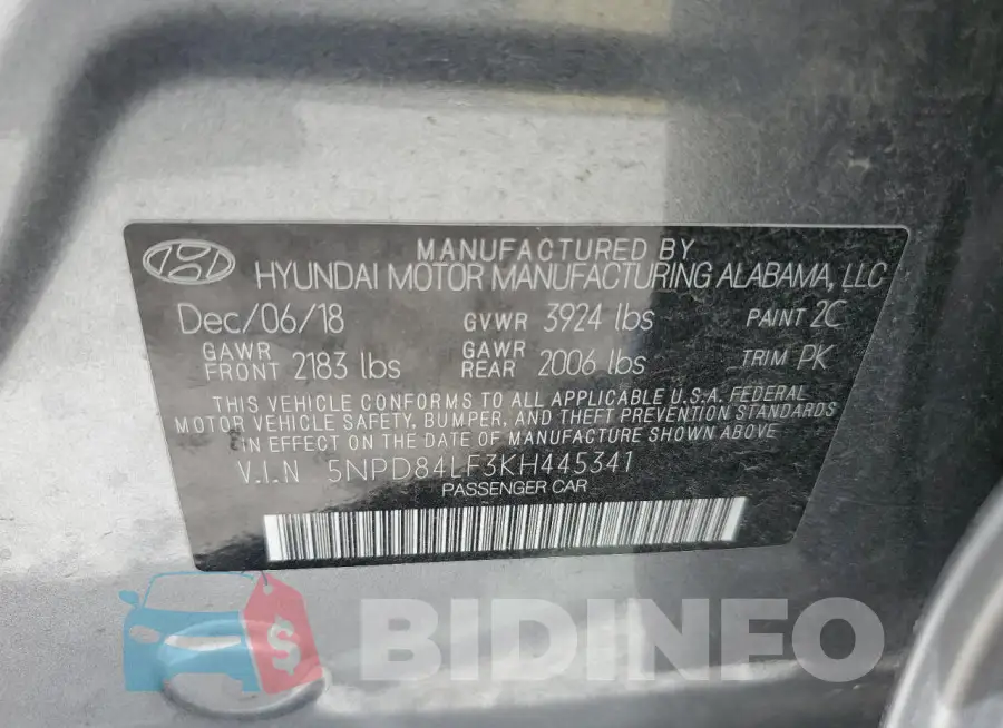 5NPD84LF3KH445341 Photo# 12