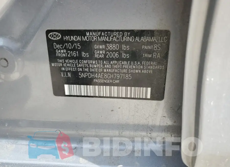 5NPDH4AE8GH797185 Photo# 12