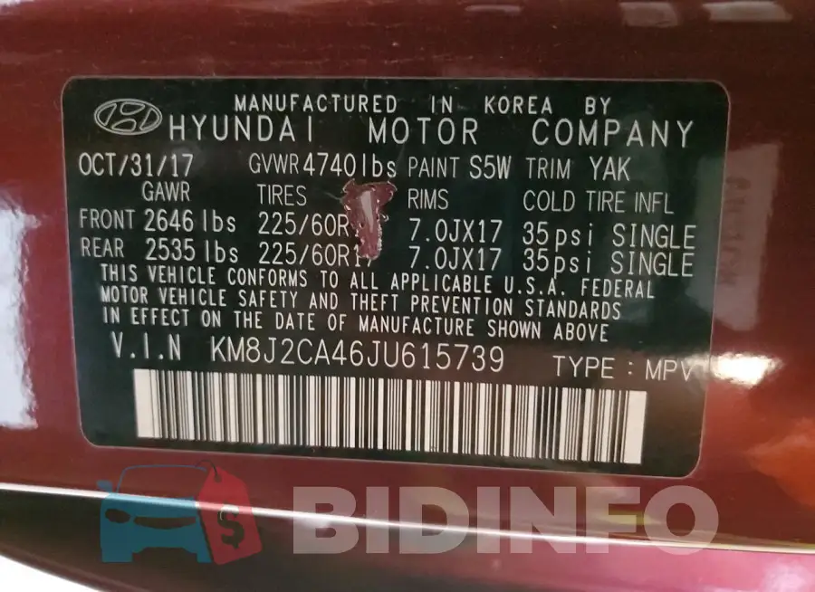 KM8J2CA46JU615739 Photo# 13
