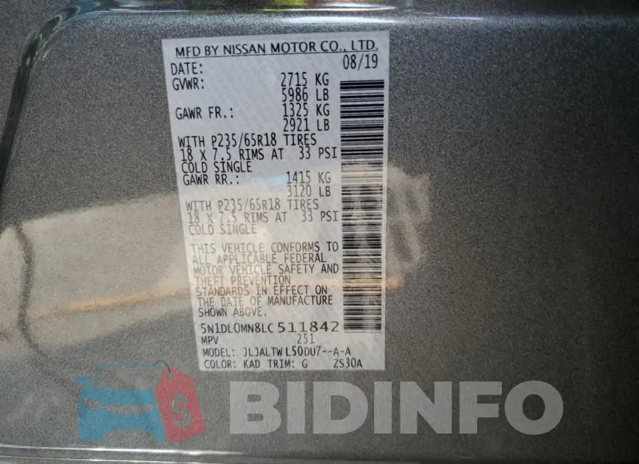 5N1DL0MN8LC511842 Photo# 13