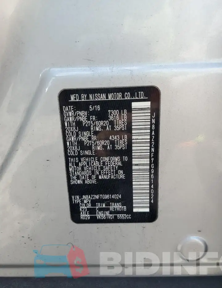 JN8AZ2NF7G9614024 Photo# 13