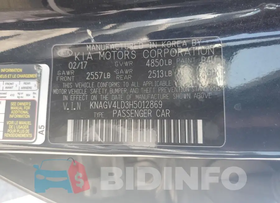 KNAGV4LD3H5012869 Photo# 12
