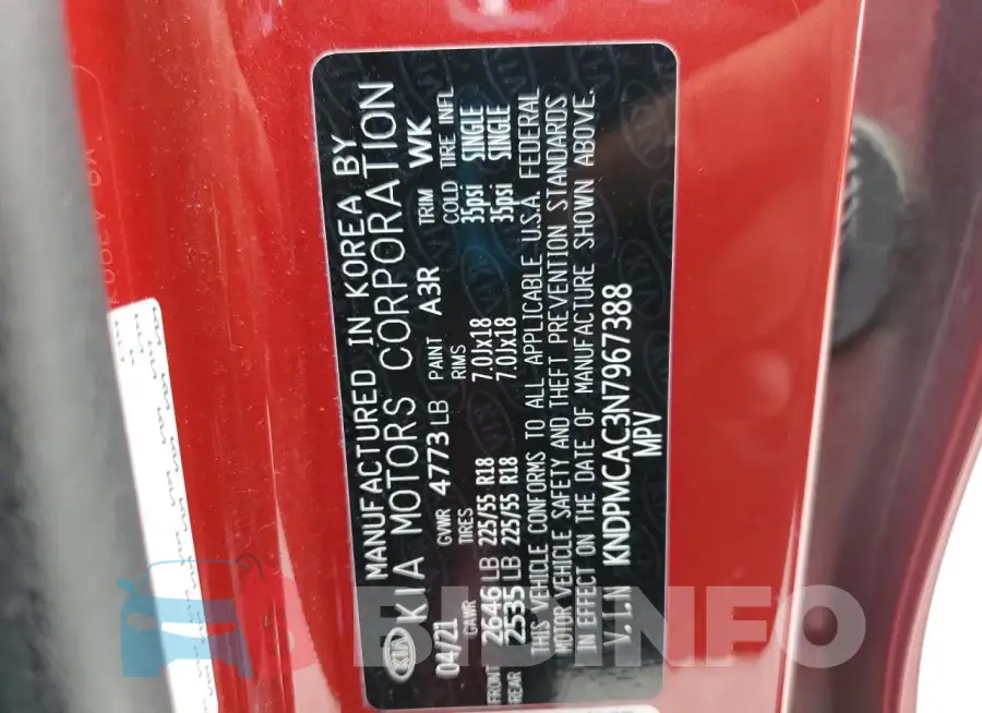 KNDPMCAC3N7967388 Photo# 13