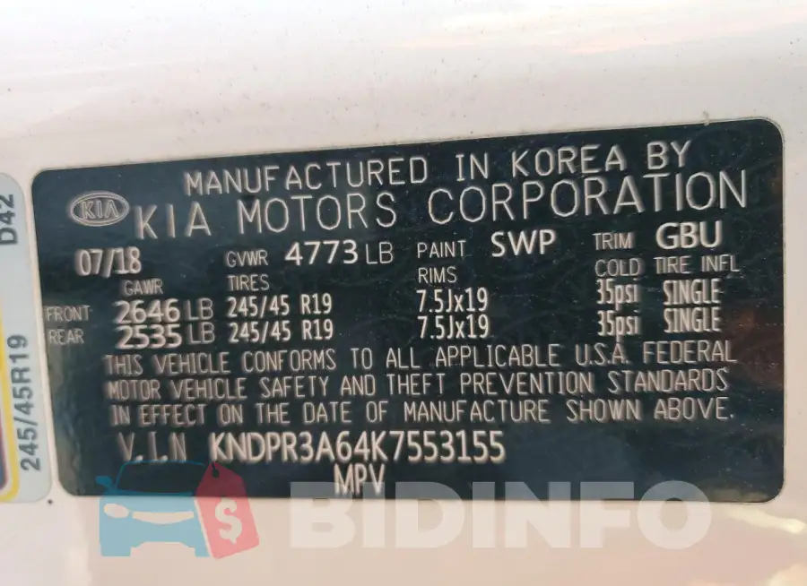 KNDPR3A64K7553155 Photo# 13