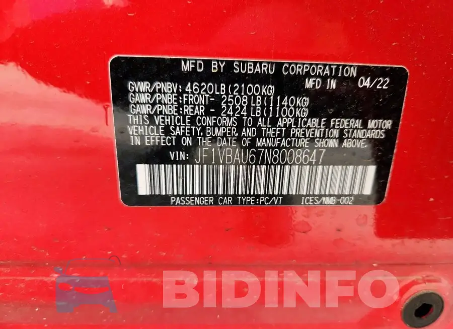 JF1VBAU67N8008647 Photo# 12