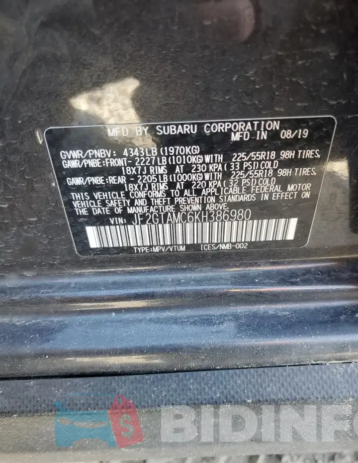 JF2GTAMC6KH386980 Photo# 13