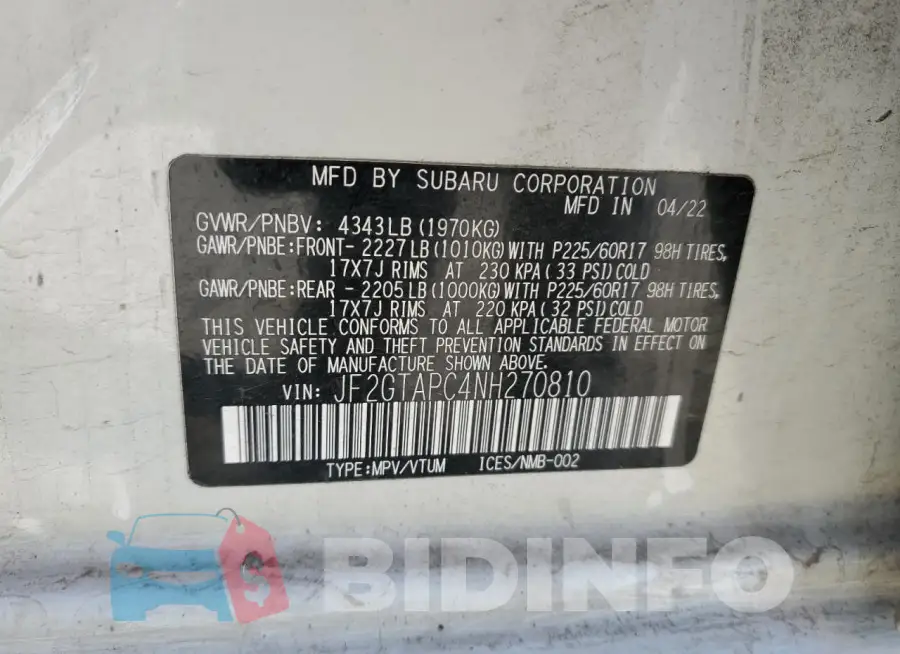 JF2GTAPC4NH270810 Photo# 12