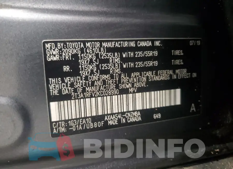 2T3A1RFV2KC028990 Photo# 13