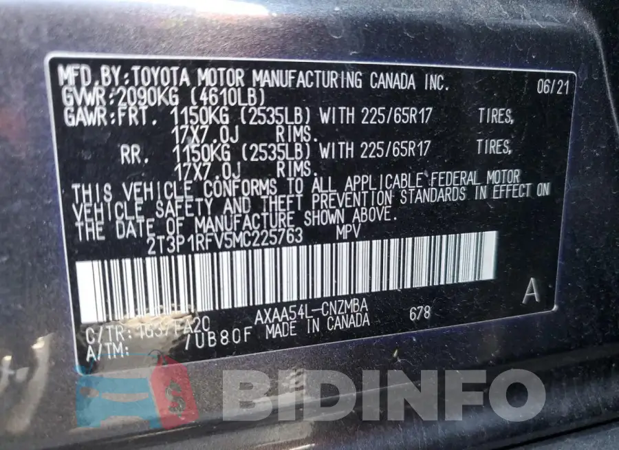 2T3P1RFV5MC225763 Photo# 14