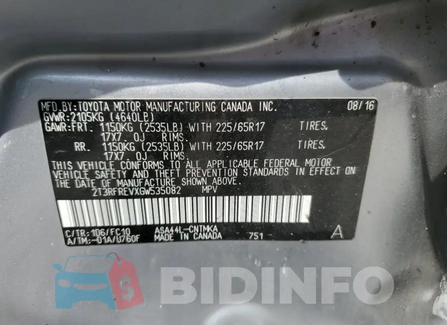 2T3RFREVXGW535082 Photo# 13
