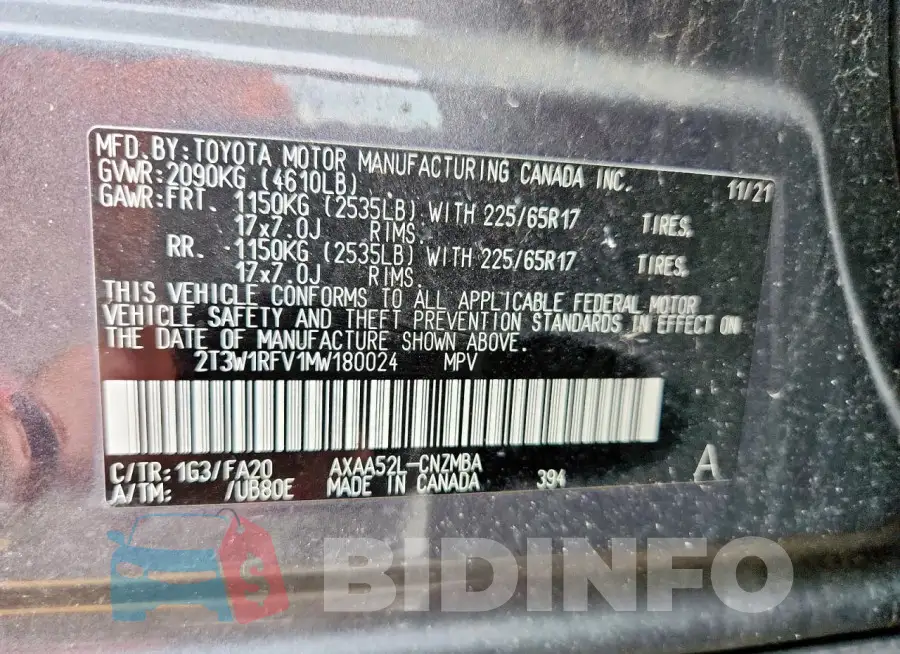 2T3W1RFV1MW180024 Photo# 14