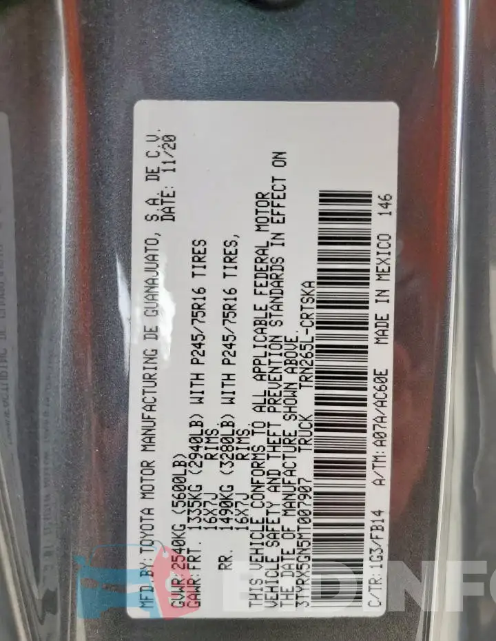 3TYRX5GN5MT007907 Photo# 12