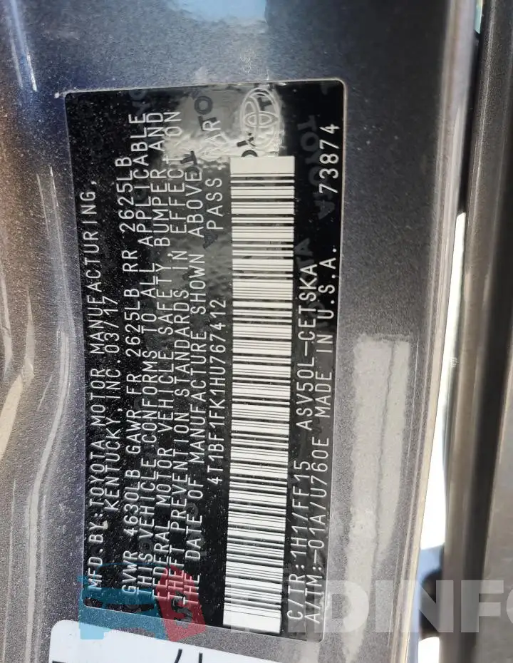 4T1BF1FK1HU767412 Photo# 12