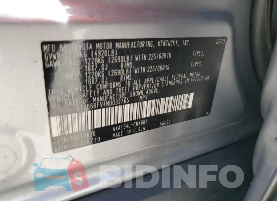 4T3D6RFV4MU032765 Photo# 13