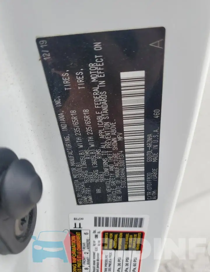 5TDCZRAH4LS001374 Photo# 12