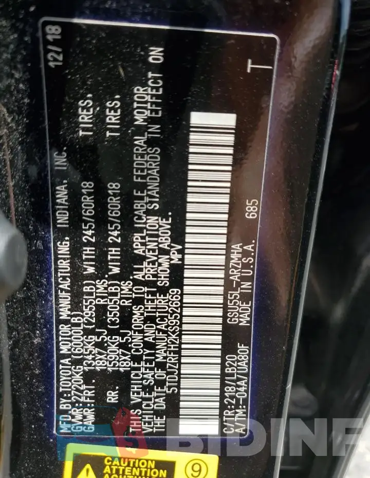 5TDJZRFH2KS952669 Photo# 14