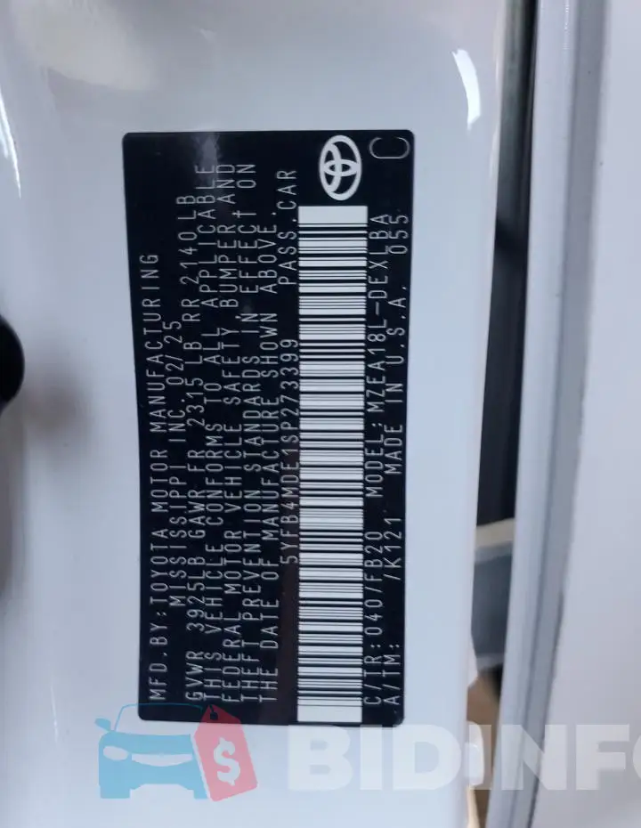 5YFB4MDE1SP273399 Photo# 12