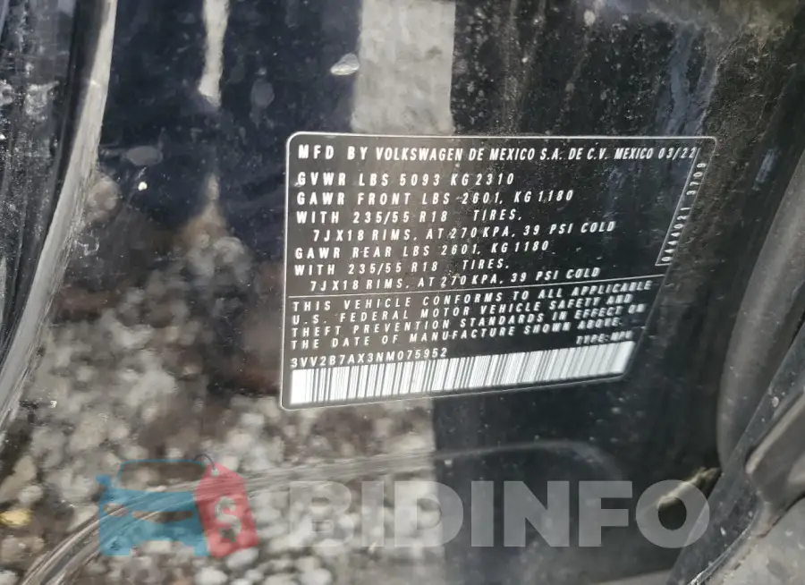 3VV2B7AX3NM075952 Photo# 14