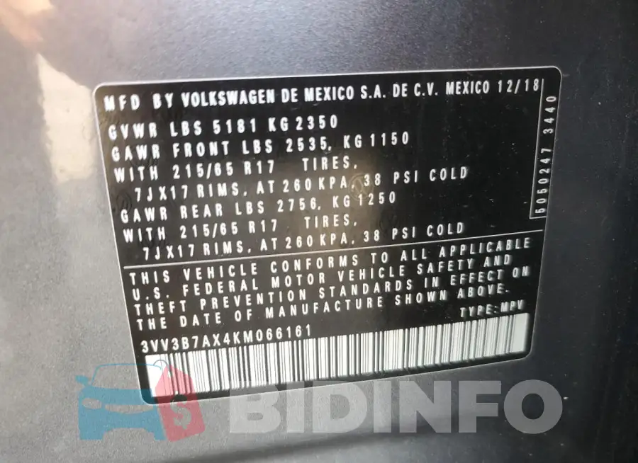 3VV3B7AX4KM066161 Photo# 13