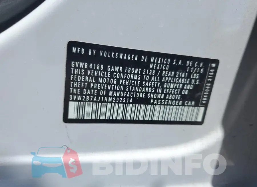 3VW2B7AJ1HM292914 Photo# 12