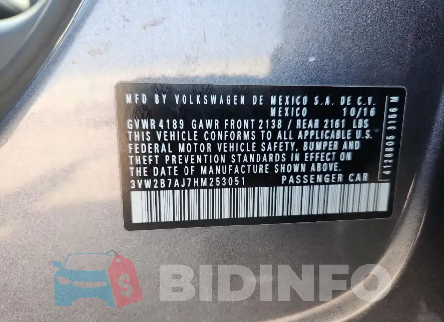 3VW2B7AJ7HM253051 Photo# 12
