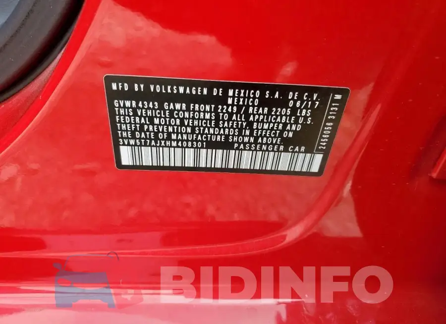 3VW5T7AJXHM408301 Photo# 12
