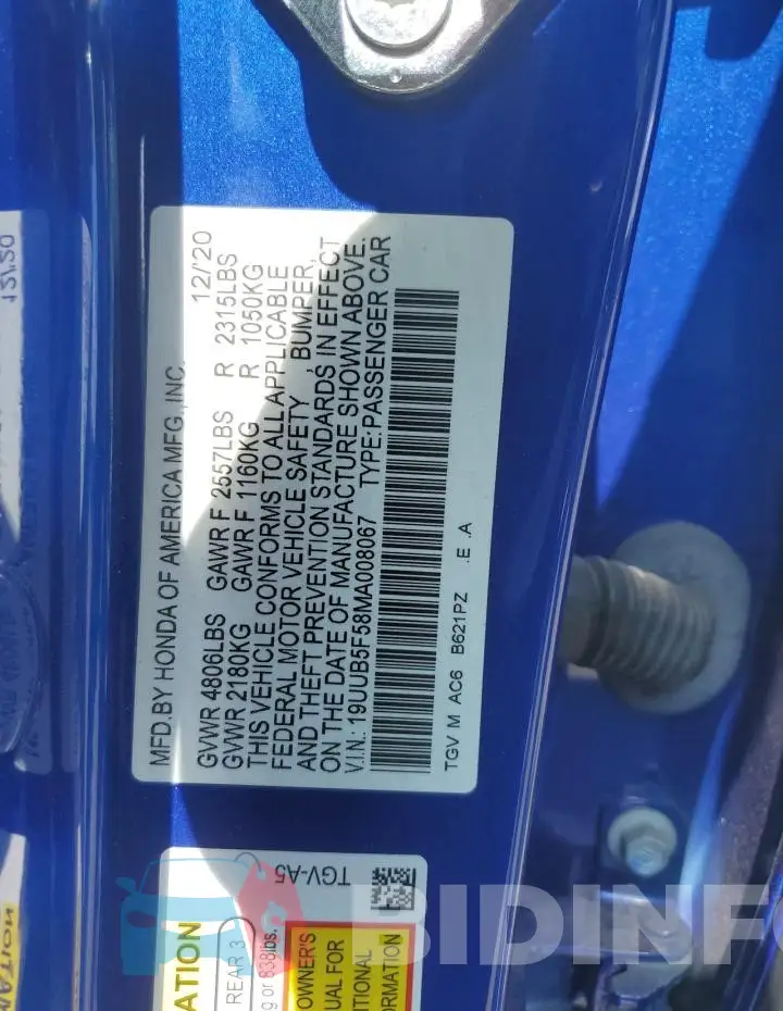 19UUB5F58MA008067 Photo# 12